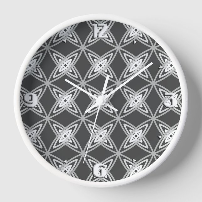 Mid Century Modern Atomic Print - Charcoal Gray Wall Clock (Front)