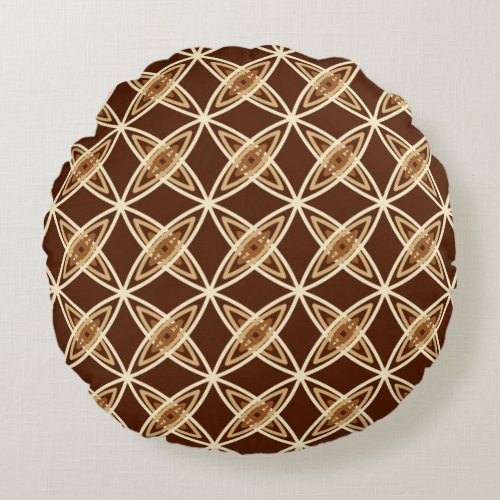 Mid Century Modern Atomic Print _ Chocolate Brown Round Pillow