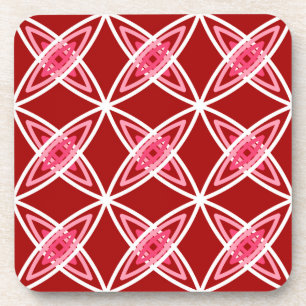 Mid Century Modern Atomic Print - Dark Red Beverage Coaster