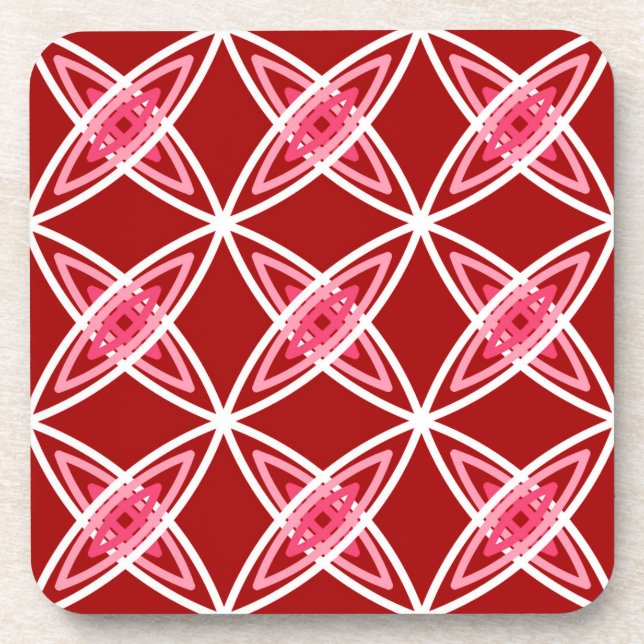 Mid Century Modern Atomic Print - Dark Red Beverage Coaster (Front)