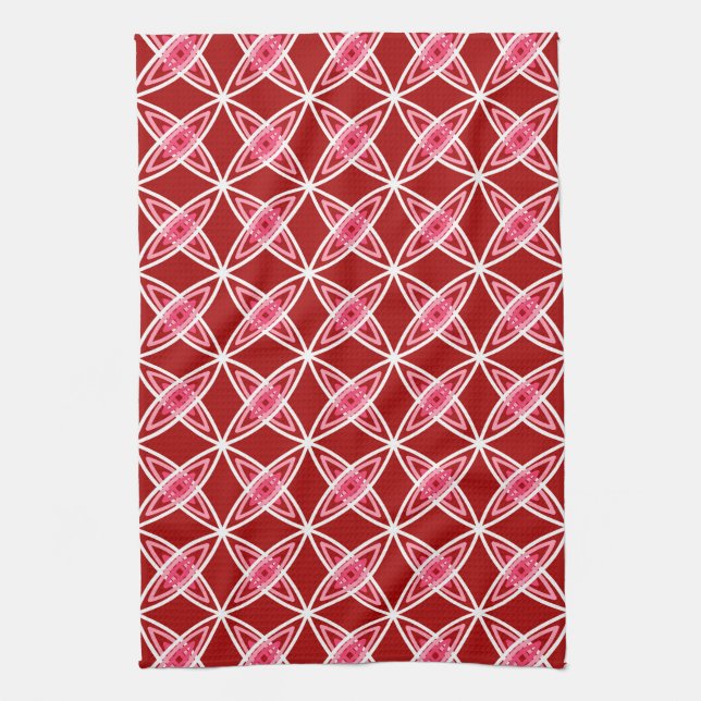 Mid Century Modern Atomic Print - Dark Red Kitchen Towel (Vertical)