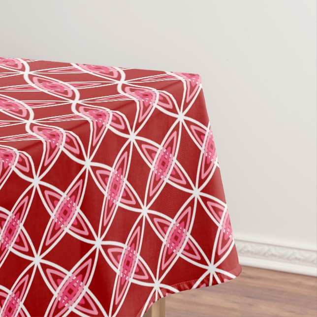 Mid Century Modern Atomic Print - Dark Red Tablecloth (In Situ)