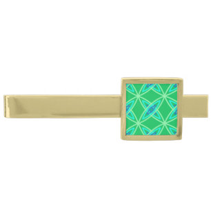 Mid Century Modern Atomic Print - Jade Green Gold Finish Tie Clip