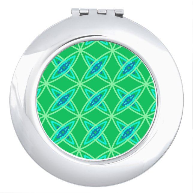 Mid Century Modern Atomic Print - Jade Green Makeup Mirror (Front)