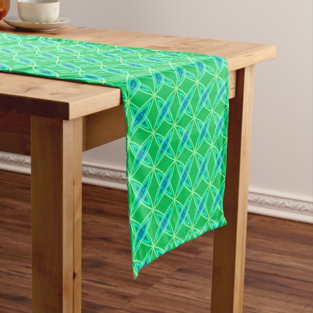 Mid Century Modern Atomic Print - Jade Green Short Table Runner (In Situ)