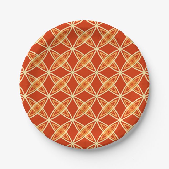 Mid Century Modern Atomic Print - Mandarin Orange Paper Plates (Front)
