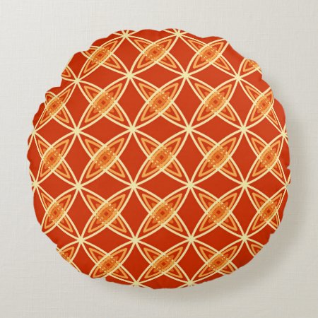 Mid Century Modern Atomic Print - Mandarin Orange Round Pillow
