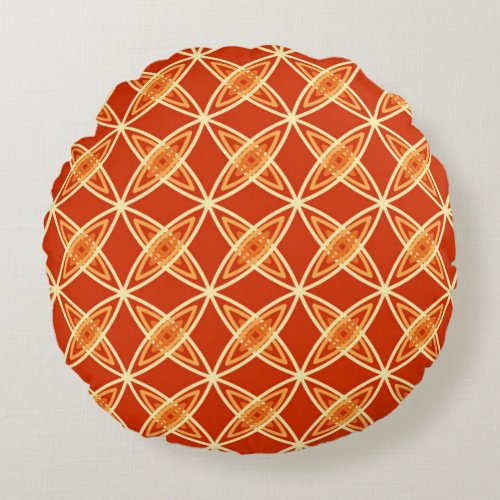Mid Century Modern Atomic Print _ Mandarin Orange Round Pillow