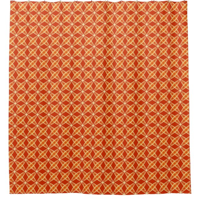 Mid Century Modern Atomic Print - Mandarin Orange Shower Curtain (Front)
