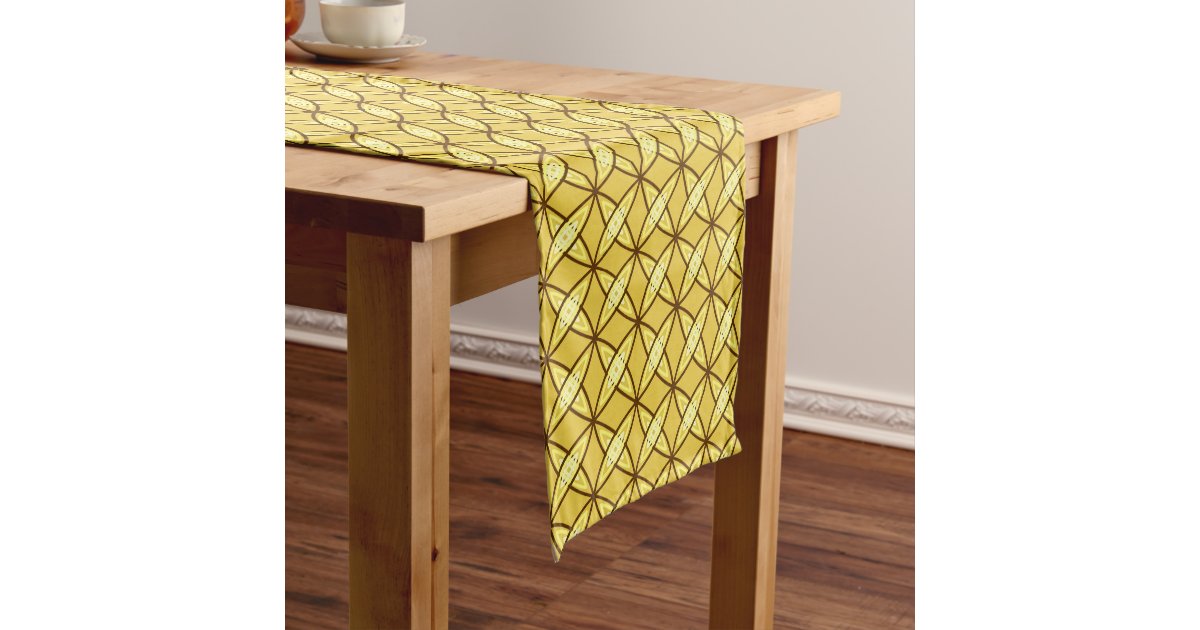 Mid Century Modern Atomic Print Mustard Gold Short Table Runner Mid Century Modern Atomic Print Mustard Gold Short Table Runner Zazzle Com