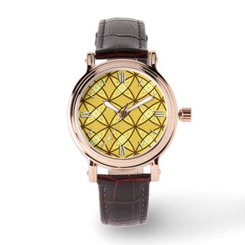 Mid Century Modern Atomic Print _ Mustard Gold Watch