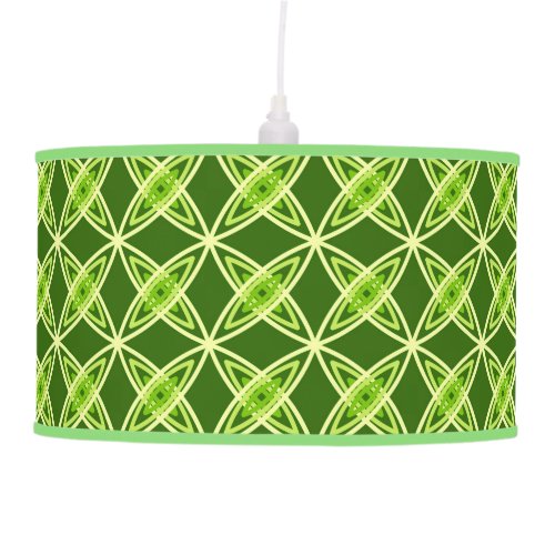 Mid Century Modern Atomic Print _ Olive Green Hanging Lamp
