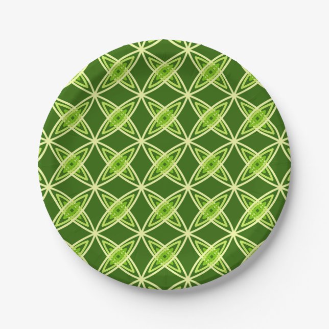 Mid Century Modern Atomic Print - Olive Green Paper Plates (Front)