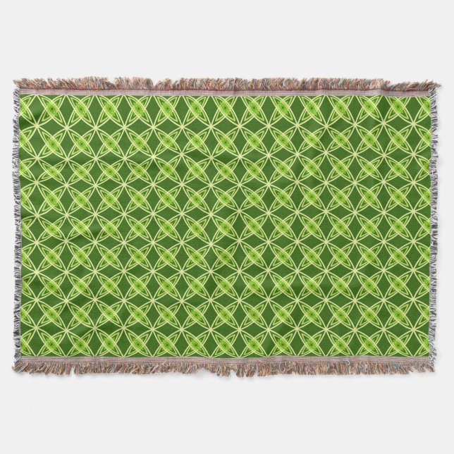Mid Century Modern Atomic Print - Olive Green Throw Blanket (Front)