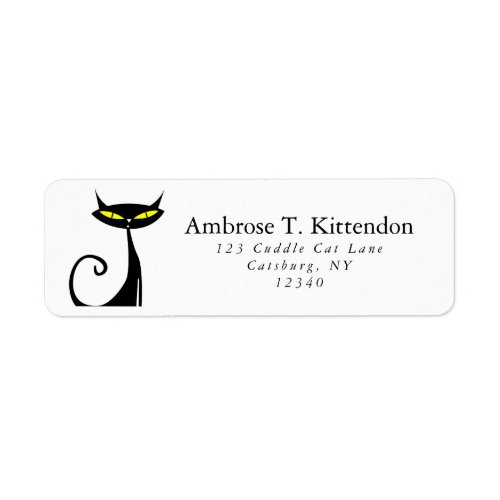 Mid Century Modern Atomic Retro Black Cat Art  Label