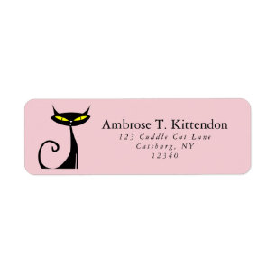 Mid Century Modern Atomic Retro Black Cat Pink  Label