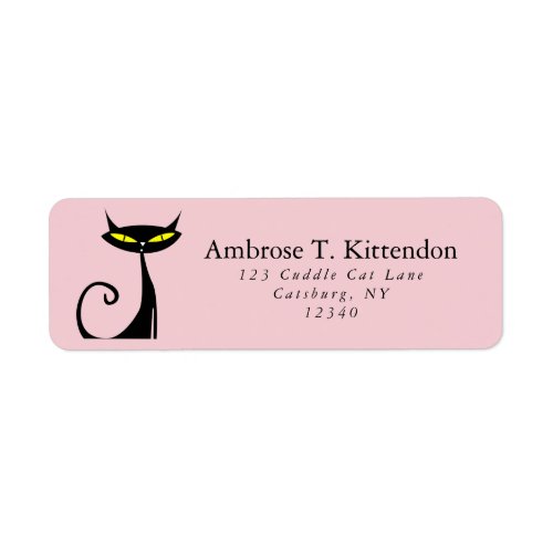Mid Century Modern Atomic Retro Black Cat Pink  Label