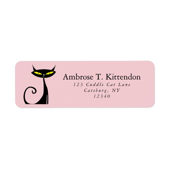 Mid Century Modern Atomic Retro Black Cat Pink  Label (Front)