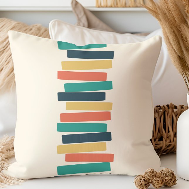 Mid Century Modern Atomic Stacked Blocks Cream Throw Pillow (Creator Uploaded)