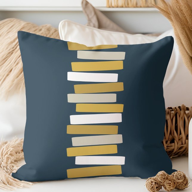 Mid Century Modern Atomic Stacked Blocks Navy Throw Pillow (Creator Uploaded)