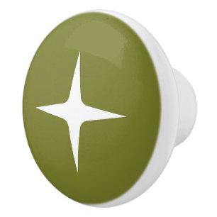 Mid Century Modern Atomic Star Retro Minimal Olive Ceramic Knob
