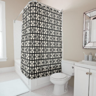 Mid Century Modern Atomic Star Tiles Retro Pattern Shower Curtain
