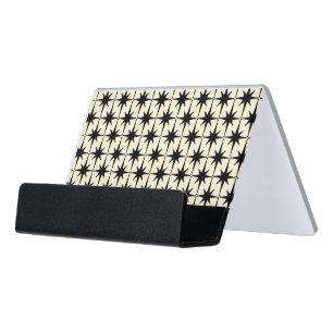 Mid Century Modern Atomic Starburst Pattern Black Desk Business Card Holder
