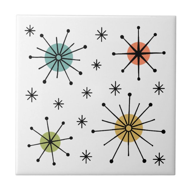 Mid Century Modern Atomic Starburst Pattern Ceramic Tile (Front)