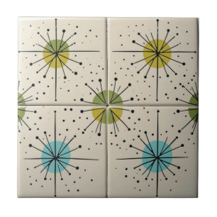 Mid Century Modern Atomic Starburst Pattern Ceramic Tile