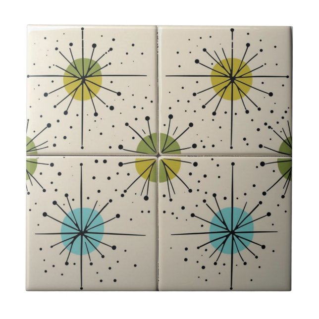Mid Century Modern Atomic Starburst Pattern Ceramic Tile (Front)