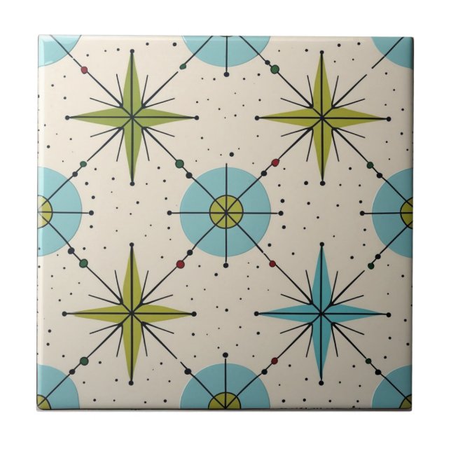 Mid Century Modern Atomic Starburst Pattern Ceramic Tile (Front)