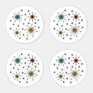 Mid Century Modern Atomic Starburst Pattern Coaster Set