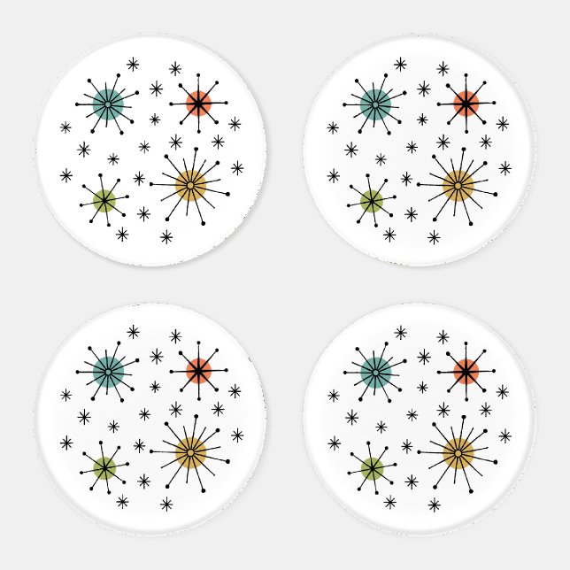 Mid Century Modern Atomic Starburst Pattern Coaster Set (Set)