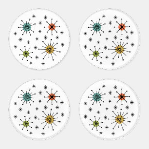 Mid Century Modern Atomic Starburst Pattern Coaster Set