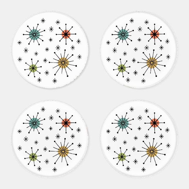 Mid Century Modern Atomic Starburst Pattern Coaster Set (Set)