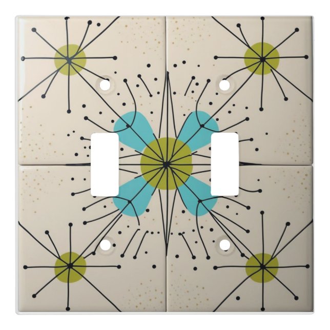 Mid Century Modern Atomic Starburst Pattern Light Switch Cover (Front)