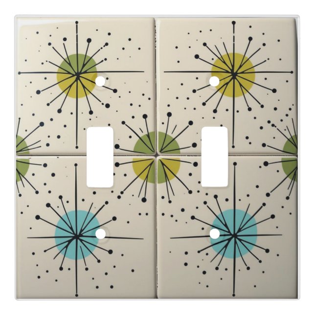 Mid Century Modern Atomic Starburst Pattern Light Switch Cover (Front)