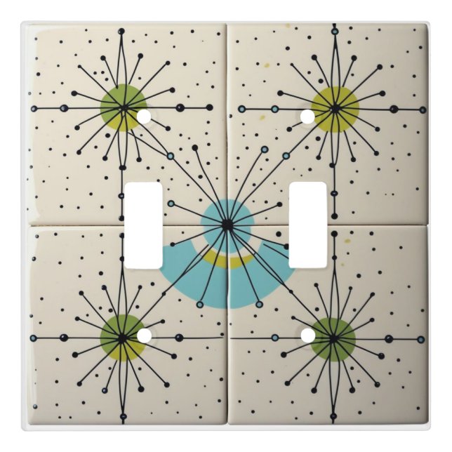 Mid Century Modern Atomic Starburst Pattern Light Switch Cover (Front)