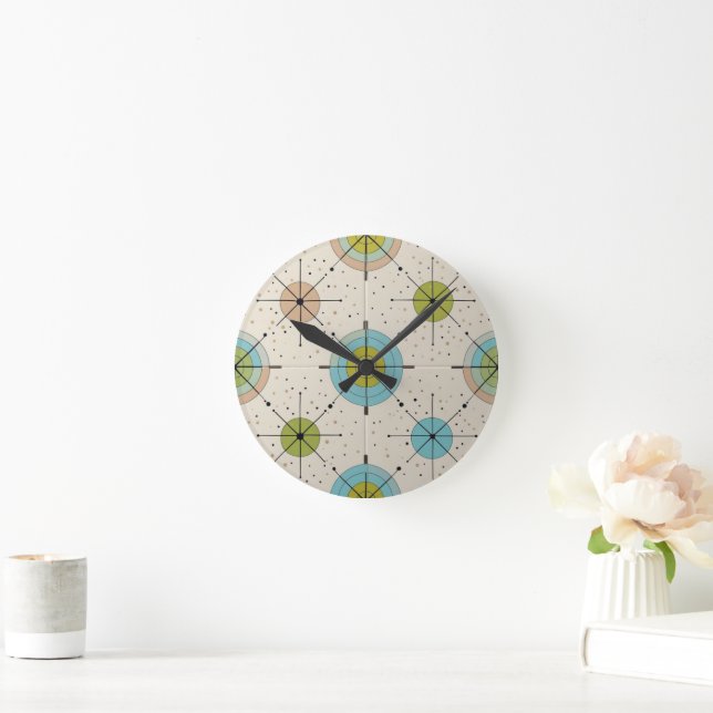 Mid Century Modern Atomic Starburst Pattern Round Clock (Home)