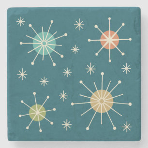 Mid Century Modern Atomic Starburst Pattern Stone Coaster