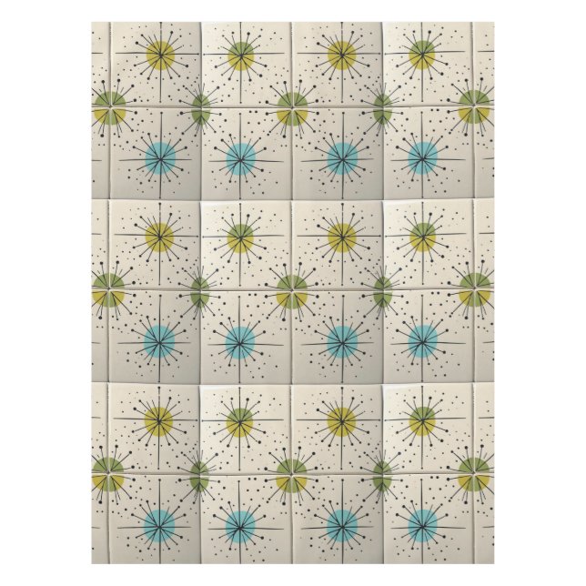 Mid Century Modern Atomic Starburst Pattern Tablecloth (Front)