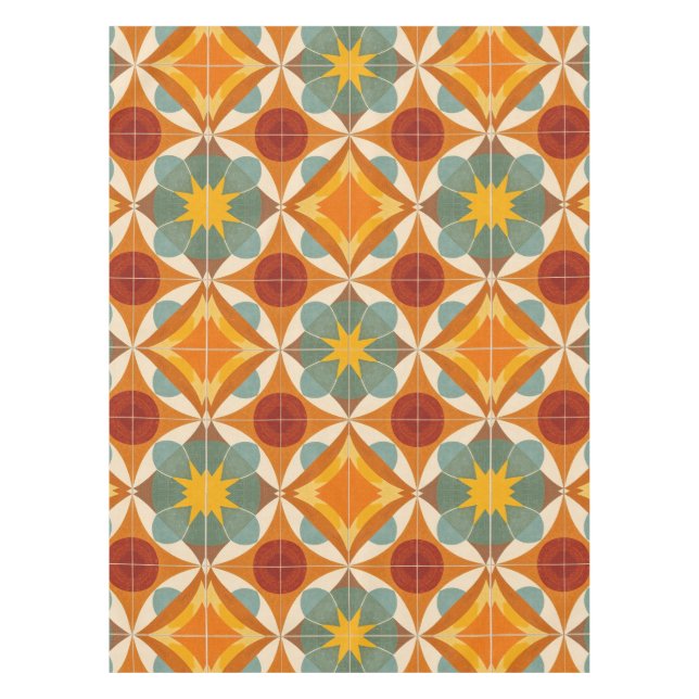 Mid Century Modern Atomic Starburst Pattern Tablecloth (Front)