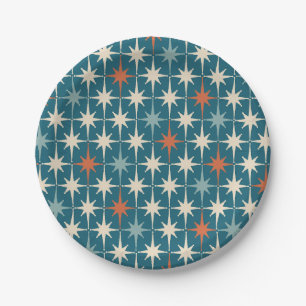 Mid Century Modern Atomic Starburst Pattern Teal Paper Plates
