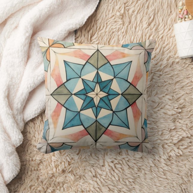 Mid Century Modern Atomic Starburst Pattern Throw Pillow (Blanket)