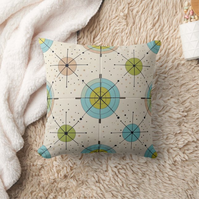 Mid Century Modern Atomic Starburst Pattern Throw Pillow (Blanket)