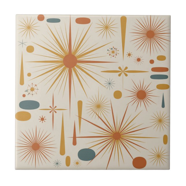 Mid Century Modern Atomic starburst Retro Ceramic Tile (Front)
