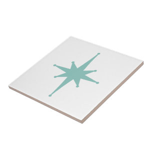 Mid Century Modern Atomic Starburst Turquoise Teal Ceramic Tile