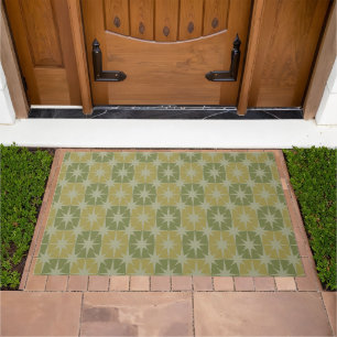 Mid Century Modern Atomic Stars Checkered Pattern Doormat
