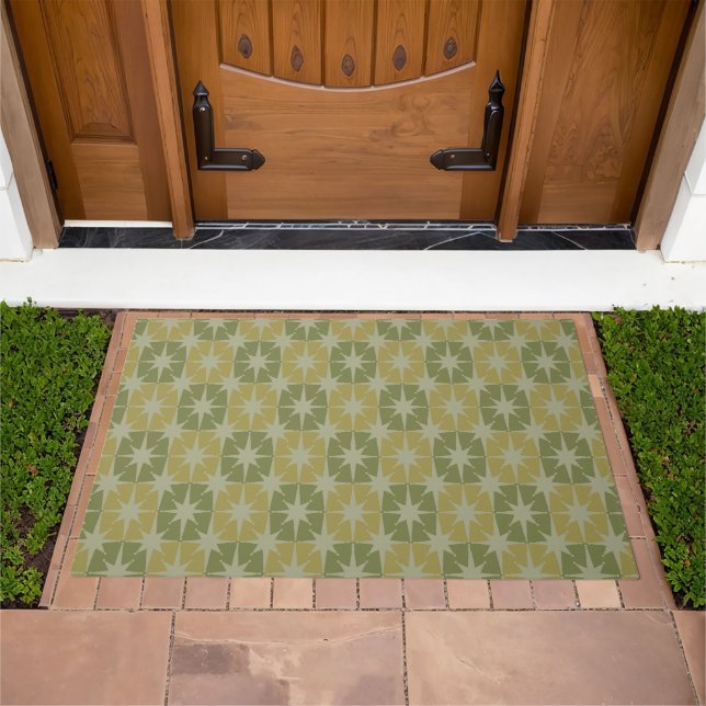 Mid Century Modern Atomic Stars Checkered Pattern Doormat (Outdoor)