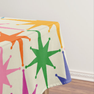 Mid Century Modern Atomic Stars Colorful Pattern Tablecloth